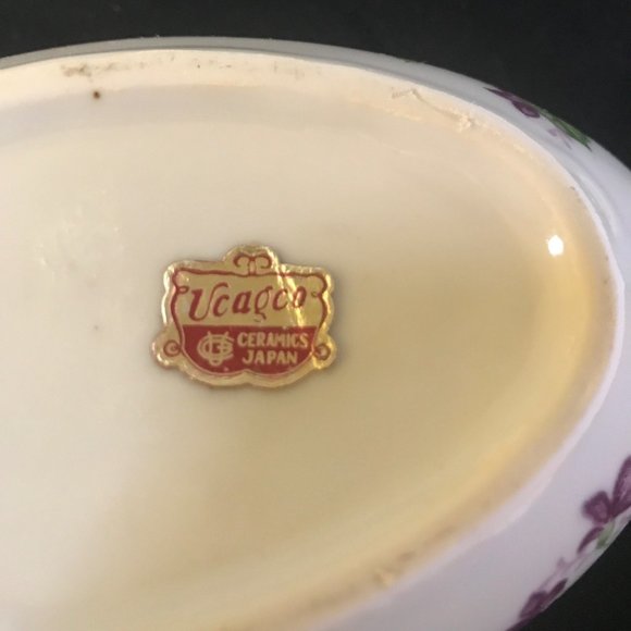 Vintage Ucagco Ceramic Japan Egg Shaped Covered Dish Roses - Picture 3 of 7